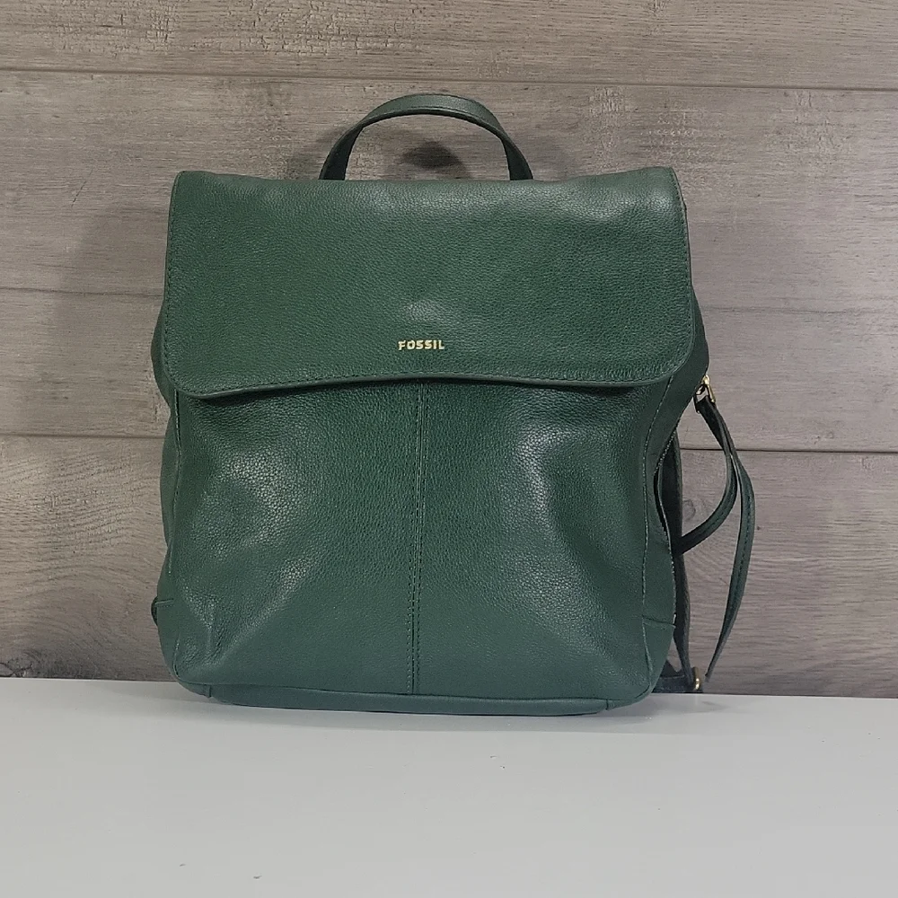Fossil Green Leather Backpack Shoulder Bag